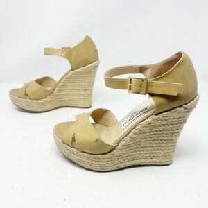 Jimmy Choo Phoenix Nude Patent Leather Espadrille Platform Wedge Sandals 37 (7)